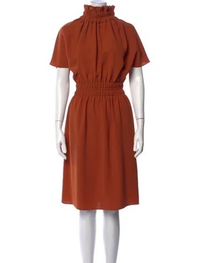 Pre-owned Edeline Lee Mock Neck Midi Length Dress In Orange