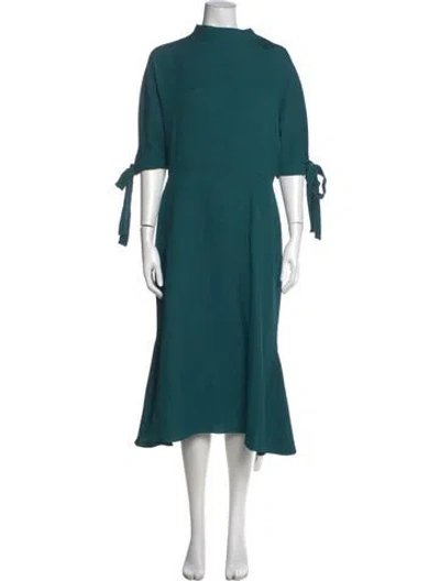 Pre-owned Edeline Lee Mock Neck Midi Length Dress W/ Tags In Green