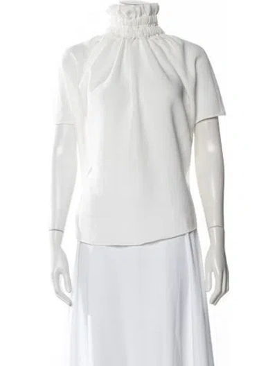 Pre-owned Edeline Lee Mock Neck Short Sleeve Top W/ Tags In White