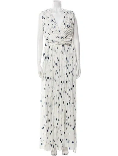 Pre-owned Edeline Lee Printed Long Dress In White