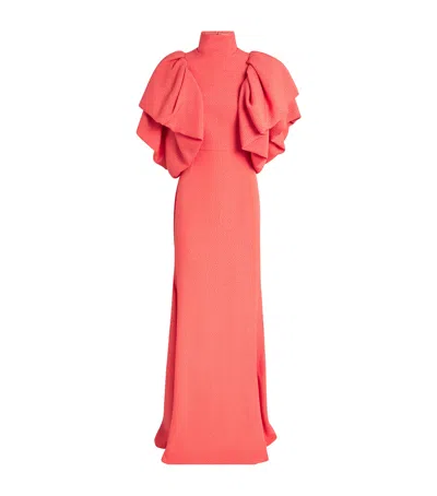 Edeline Lee Ruffle-shoulder Atalanta Gown In Orange