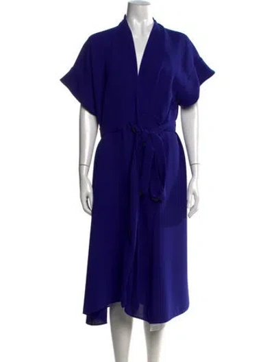 Pre-owned Edeline Lee V-neck Midi Length Dress In Blue