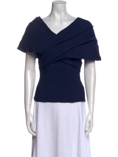 Pre-owned Edeline Lee V-neck Short Sleeve Top In Blue