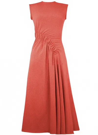 Edeline Lee Women's Pina Sleeveless Draped Midi Dress With Ruched Panel Waist In Coral In Brown