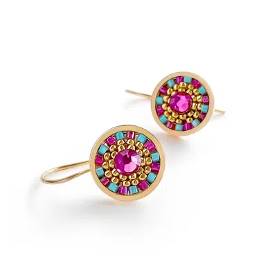 Eden + Elie Women's Blue / Pink Striped Medallion Drop Earrings - Cotinga In Multi