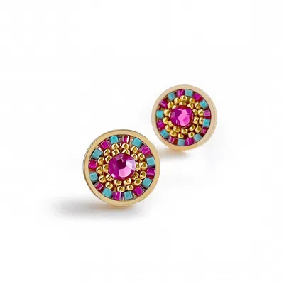 Eden + Elie Women's Blue / Pink Striped Medallion Stud Earrings - Cotinga In Multi