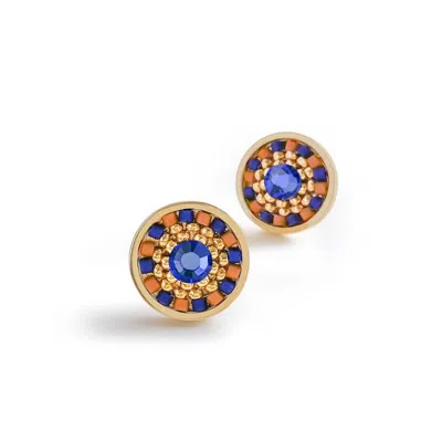 Eden + Elie Women's Blue / Yellow Striped Medallion Stud Earrings - Kimono In Multi