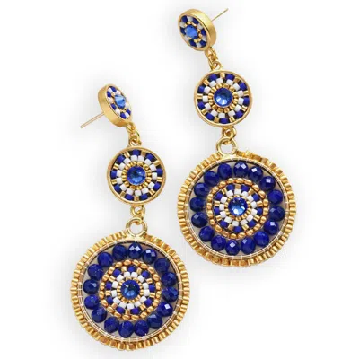 Eden + Elie Women's Gold / Blue Luxe Triple Circle Statement Drop Earrings - Blue Lapis In Multi