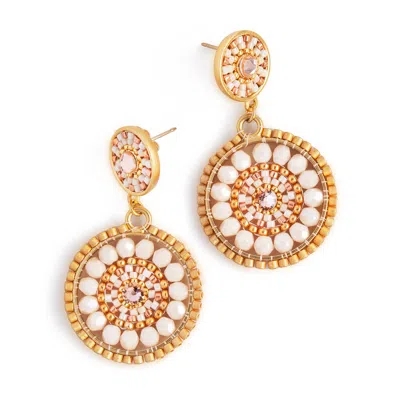 Eden + Elie Women's Gold / White Double Circle Statement Drop Earrings - Bridal White In Multi