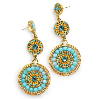 Eden + Elie Women's Green / Gold Luxe Triple Circle Statement Drop Earrings - Amazonite In Multi