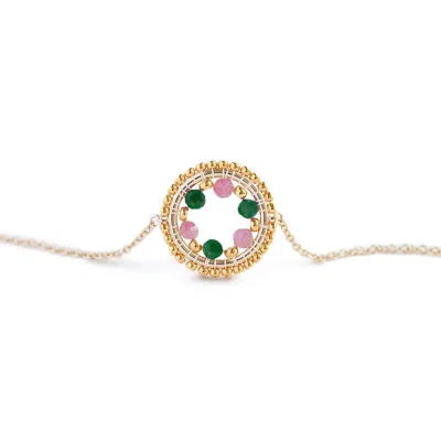 Eden + Elie Women's Green / Pink Celestia Circle Bracelet - Pink Tourmaline + Malachite In Multi