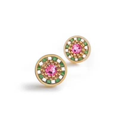 Eden + Elie Women's Green / Pink Striped Medallion Stud Earrings - Emerald Rose In Multi
