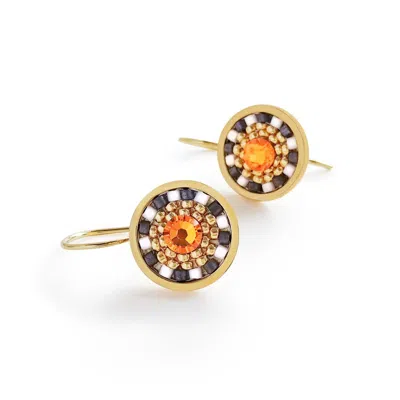 Eden + Elie Women's Grey / Yellow Striped Medallion Drop Earrings - Twilight In Multi