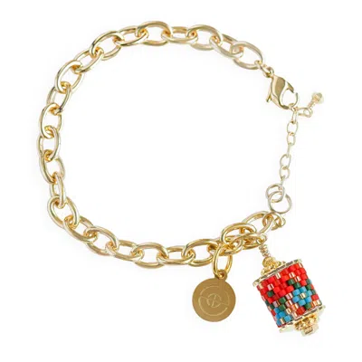 Eden + Elie Women's Red Modern Peranakan Gold Charm Bracelet - Vermilion