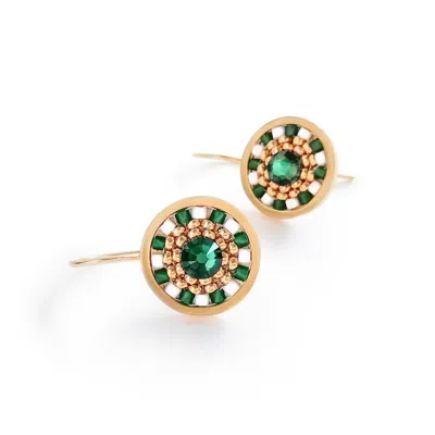 Eden + Elie Women's White / Green Striped Medallion Drop Earrings - Emerald In Multi