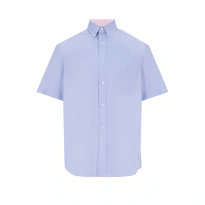 Eden Park Short-sleeved Cotton Shirt In Blue