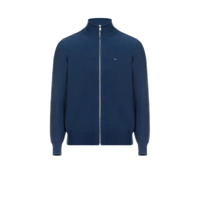 Eden Park Cotton Zip-up Cardigan In Blue