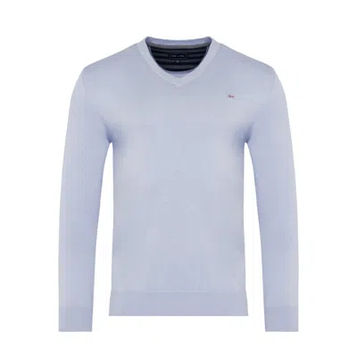 Eden Park Light Blue V-neck Cotton Jersey Jumper In Blm3