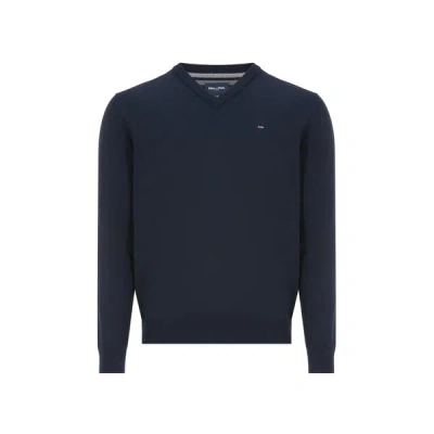 Eden Park Cotton V-neck Jumper In Blue
