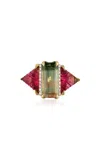 Eden Presley 14k Yellow Gold Bicolor Carved Tourmaline Diamond Ring