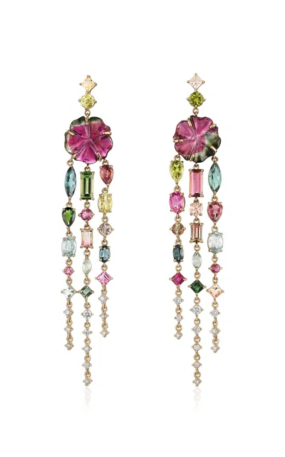Eden Presley 14k Yellow Gold Carved Tourmaline Flowers In Pink