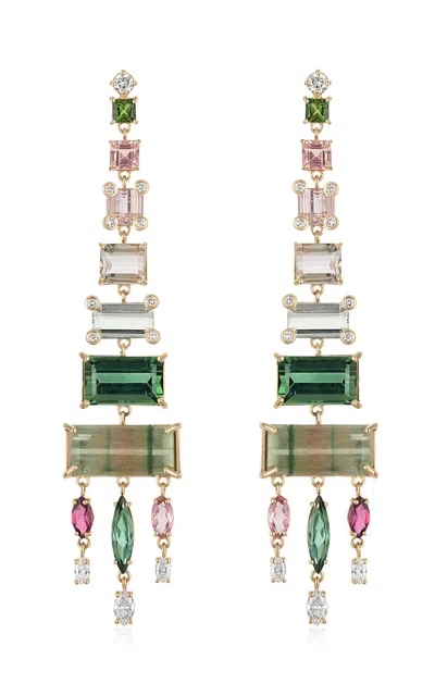 Eden Presley 14k Yellow Gold Diamond And Tourmaline Earrings In Green