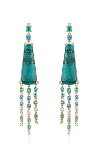 Eden Presley 14k Yellow Gold Malachite And Diamond Fringe Earrings In Green