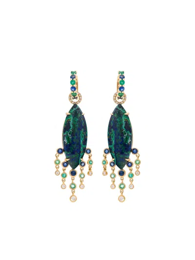 Eden Presley 14k Yellow Gold Malachite Azurite Drop Earrings In Green