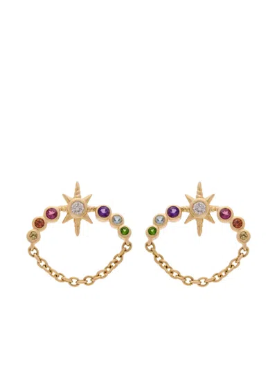 Eden Presley 14k Yellow Gold Orbit Rainbow Diamond Stud Earrings