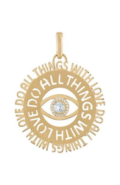 Eden Presley Do All Things With Love Blue Topaz & Diamond Pendant In Gold