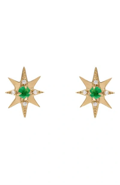 Eden Presley Emerald & Diamond Small Starburst Stud Earrings In Gold