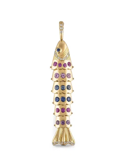 Eden Presley Fish-motif Sapphire And Diamond Pendant In Multi