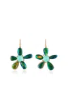 Eden Presley Flower 14k Yellow Gold Earrings In Green