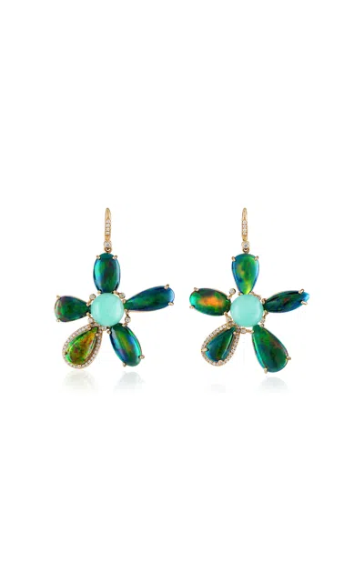 Eden Presley Flower 14k Yellow Gold Earrings In Green