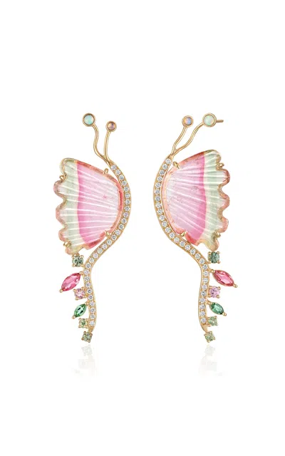 Eden Presley Flutter 14k Yellow Gold Multi-stone Earrings In Pink