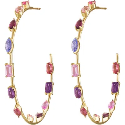 Eden Presley Goddess 14k White Hoop Earrings In Pink