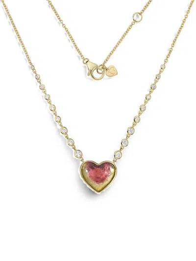 Eden Presley Heart-motif Diamond And Tourmaline Necklace In Gold
