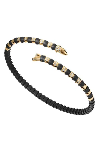 Eden Presley In The Black Swedish Fish Thin 14k Gold Diamond Flex Bangle