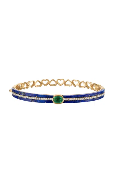 Eden Presley Knock On Lapis Love 14k Yellow Gold Diamond And Emerald Bangle In Blue