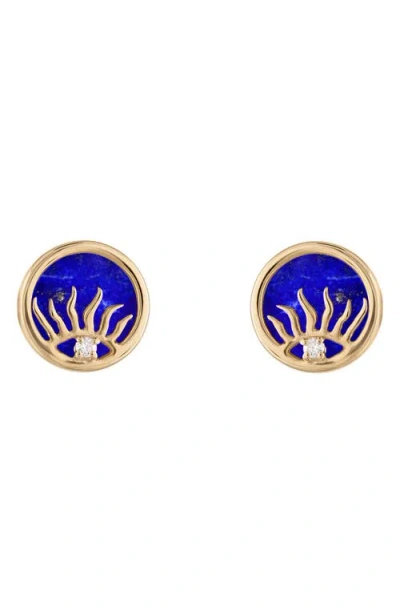 Eden Presley Lapis Lazuli & Diamond Sunrise Stud Earrings In Blue