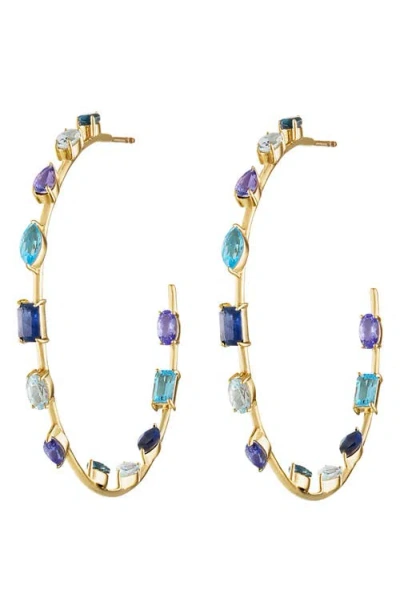Eden Presley Large Goddess Blue Sapphire Hoop Earrings In Multi