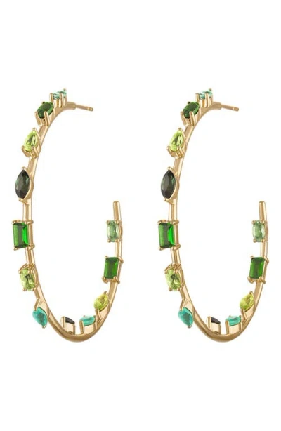 Eden Presley Large Goddess Green Sapphire Hoop Earrings In Gold