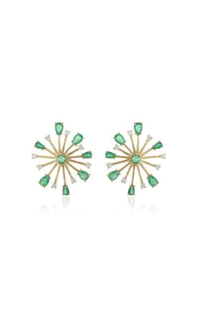 Eden Presley Large Green Pop Rock 14k Yellow Gold Multi-stone Earrings In Green