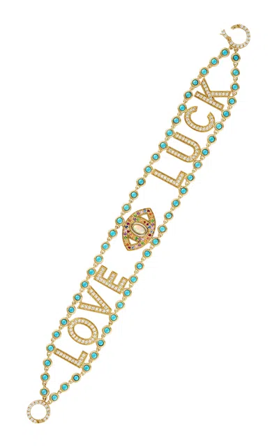 Eden Presley Love Luck 14k Yellow Gold Multi-stone Bracelet In Blue