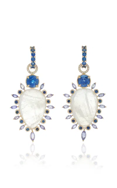 Eden Presley One-of-a-kind 14k Yellow Gold Moonstone Earrings In Blue