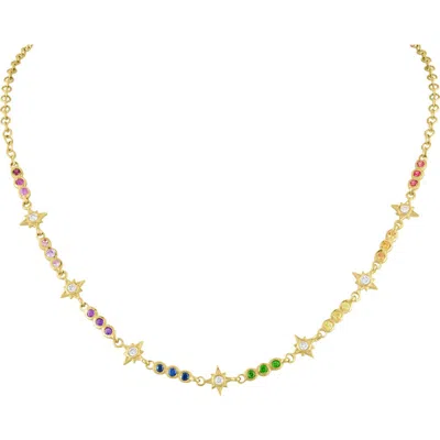 Eden Presley Rainbow Stars Diamond & Sapphire Necklace In Multi
