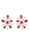 Eden Presley Small Pink Pop Rocks 14k Yellow Gold Multi-stone Earrings In Gold/ruby