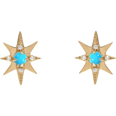 Eden Presley Turquoise & Diamond Small Starburst Stud Earrings In Turqoise