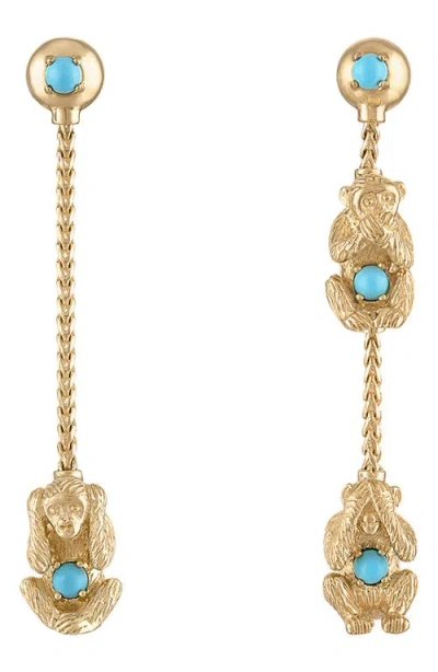 Eden Presley Wise Monkey Turquoise Drop Linear Earrings In Red