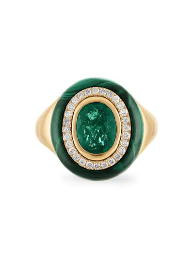 Eden Presley Women's Flora & Fauna Wisdom 14k Yellow Gold, Gemstone & 0.24 Tcw Diamond Ring In Emerald
